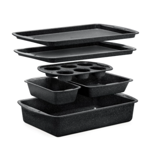 Kitchen Baking Pan Set - Nonstick Gray Marble Coating