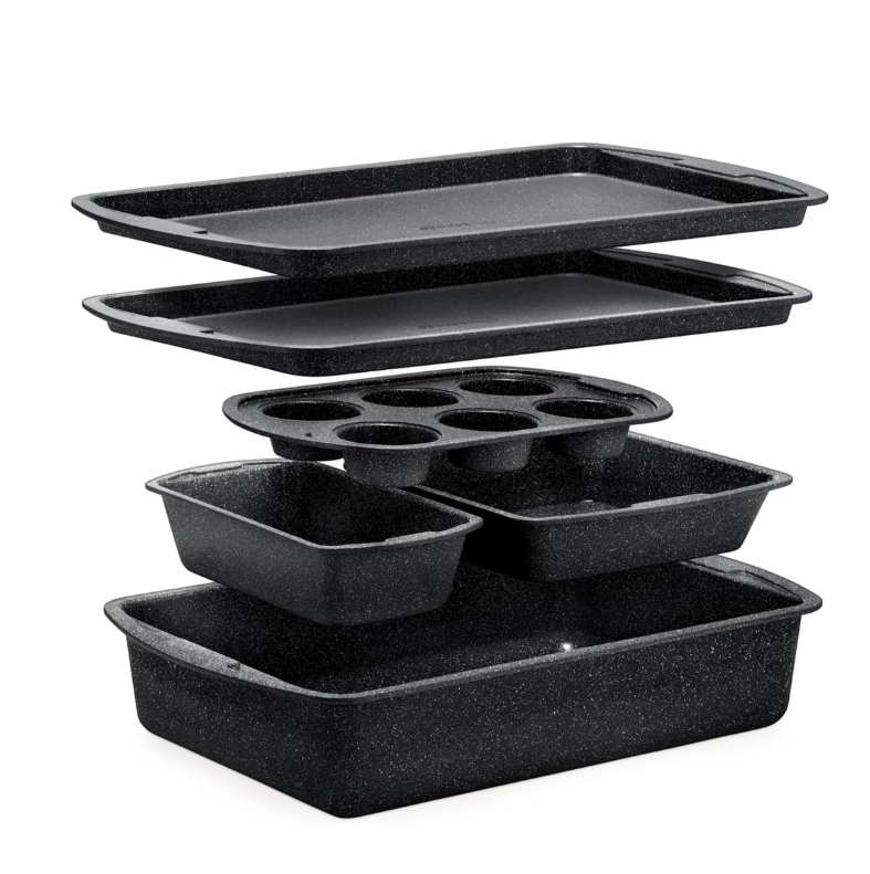 Kitchen Baking Pan Set - Nonstick Gray Marble Coating